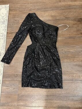 Total Diva Black Sequin One-Shoulder Bodycon Mini Dress